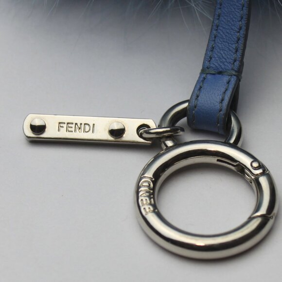 Fendi Light Blue Black Letter H Fur Pom Key Chain - Picture 6 of 7